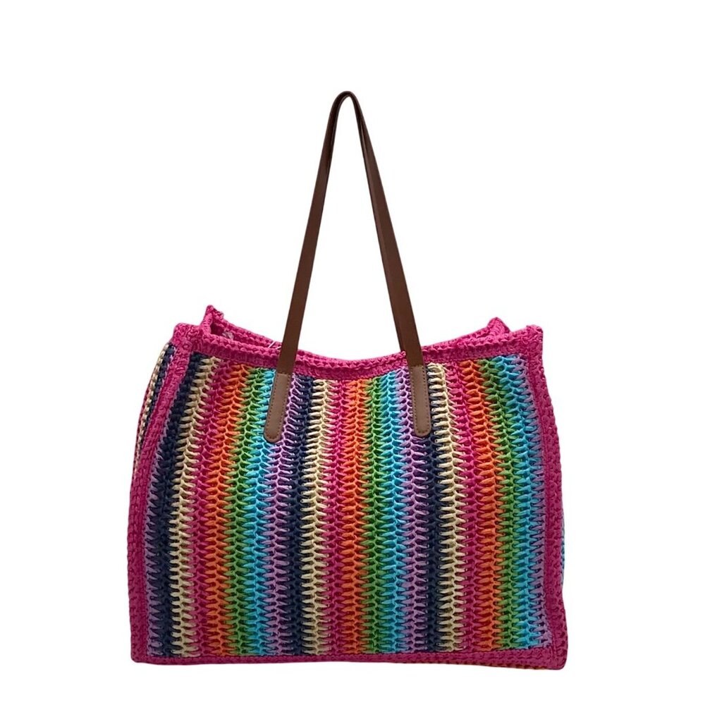 Urban Expressions Pink Multi-Color Candi Stripe Tote Bag